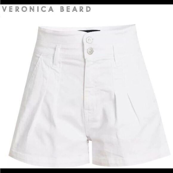 VERONICA BEARD Shorts JAYLEN White Denim Jean Women Pleated High Rise - Picture 4 of 9